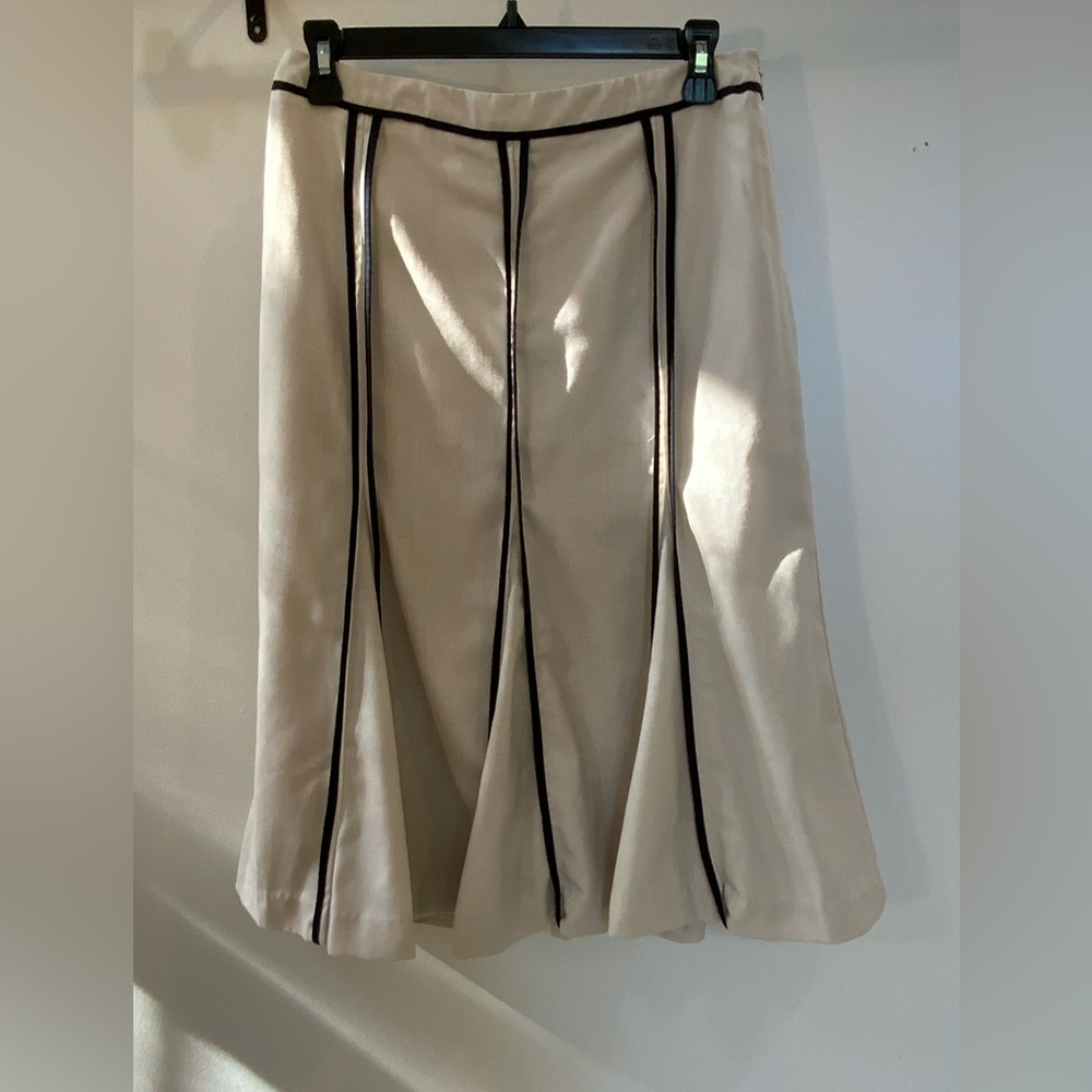 Ann Taylor Loft Tan W/ Black Striped Outline Skirt